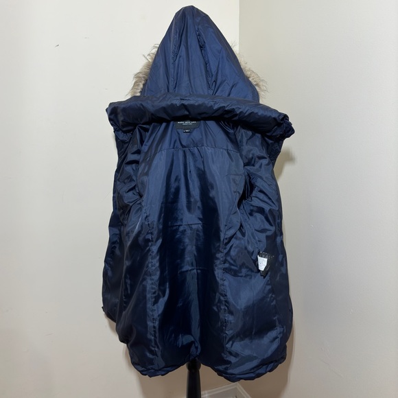 Marc New York Womens Chevron Quilted Down Jacket/Removable Faux Fur Hood L Navy - Picture 6 of 13